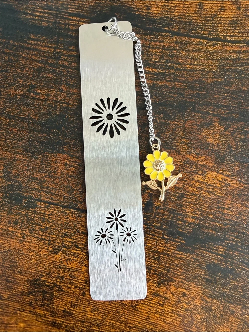 Silver Retirement Bookmark with Yellow Flower Charm